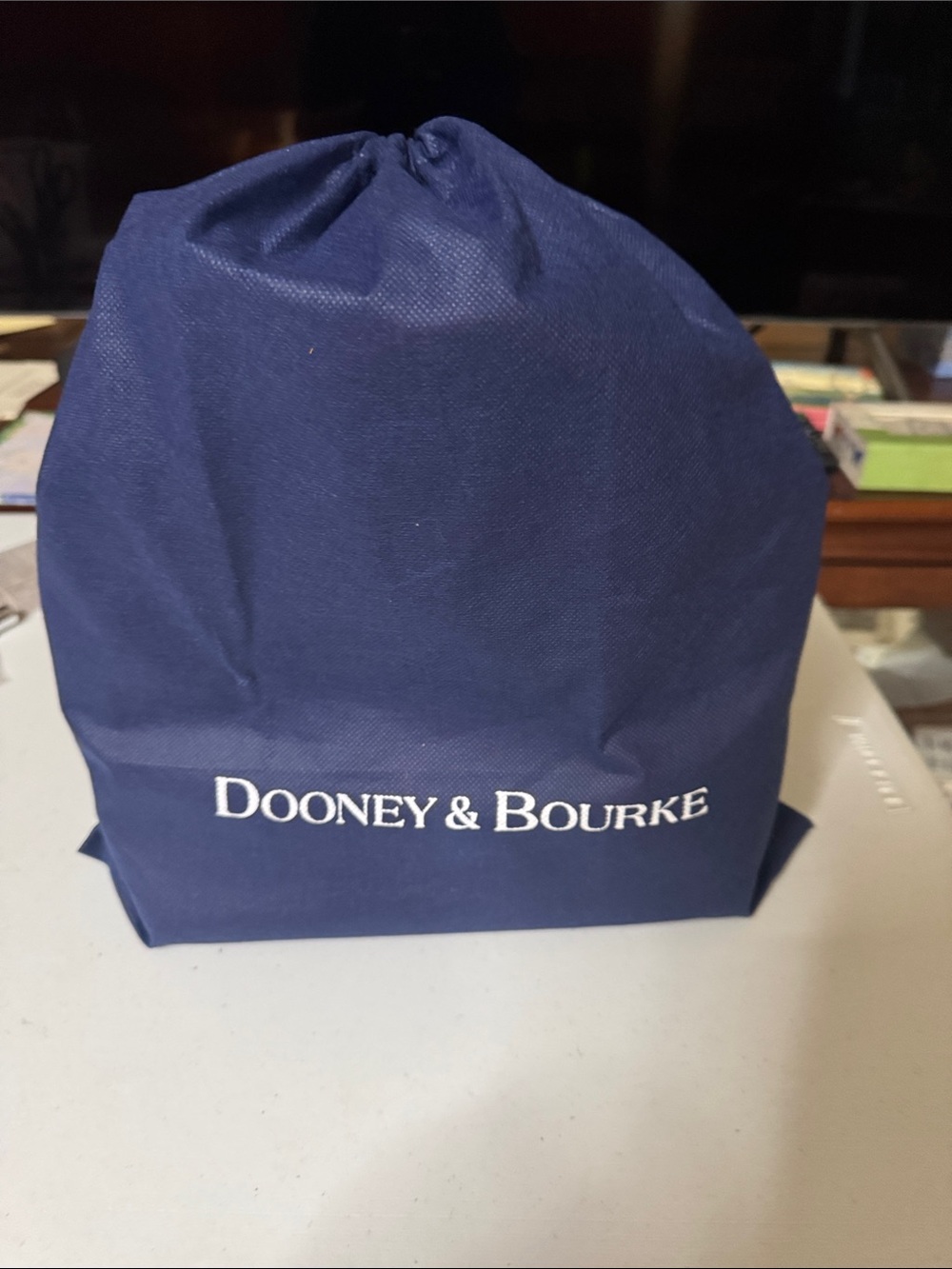 Dooney & Bourke Navy Drawstring Dust Bag with White Logo
